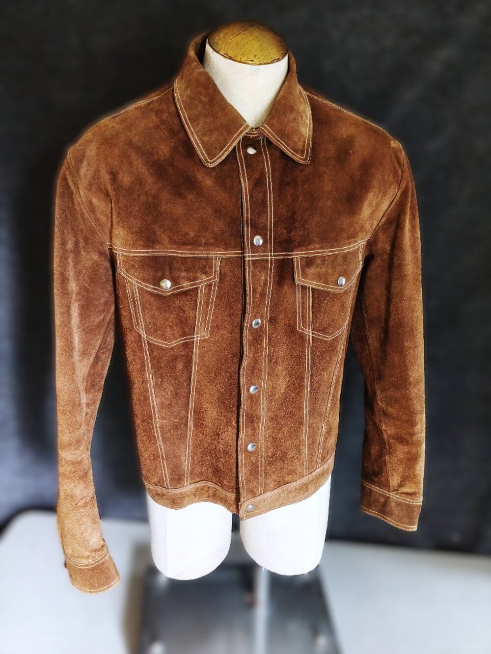 Vintage Suede Trucker Jacket/ 70's Waist Length Western